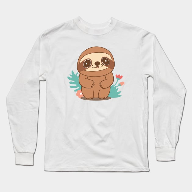 Cute Sloth Long Sleeve T-Shirt by JS Arts